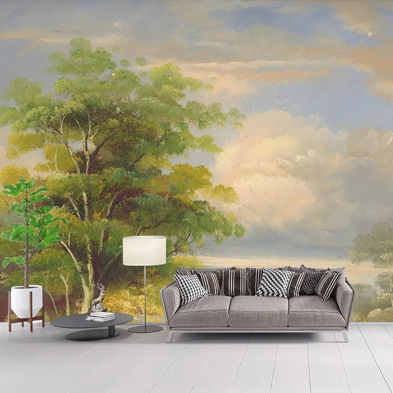 Moderne Tapete mit Birkenbaum, grün-weißes Wohnzimmer-Wanddekor, individuelle Größe Clearhalo