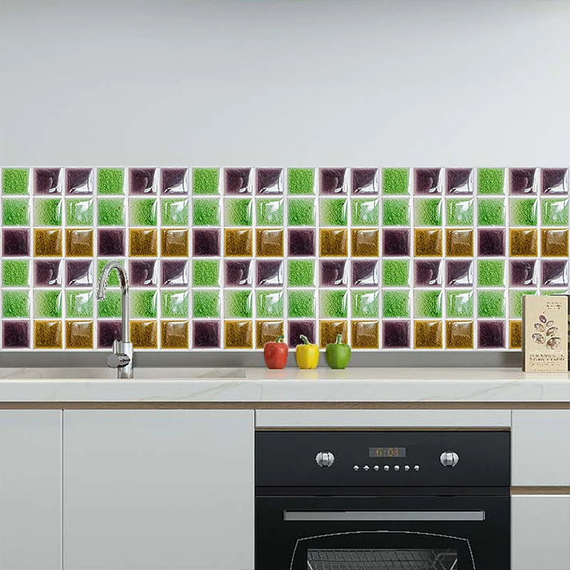 Moderne Tapetenbahnen im Crackle-Look, 18 Stück, grüne Mosaikfliesen, Wandkunst für die Küche Clearhalo