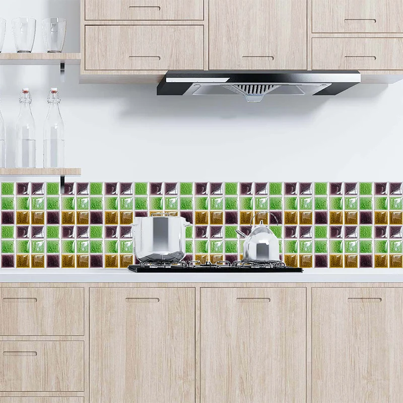 Moderne Tapetenbahnen im Crackle-Look, 18 Stück, grüne Mosaikfliesen, Wandkunst für die Küche Clearhalo
