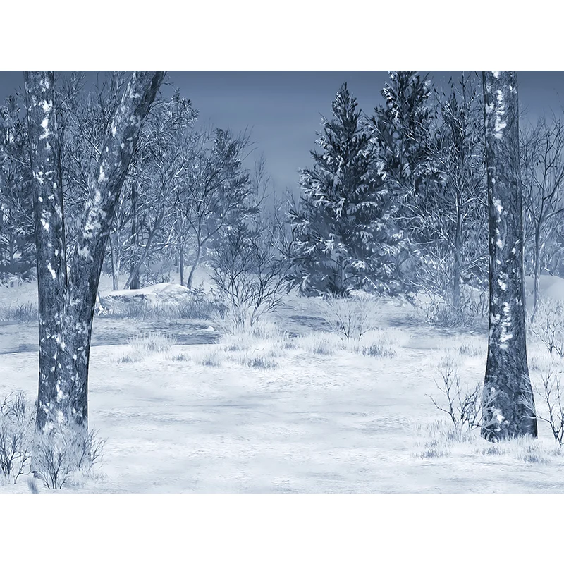 Moderne verschneite Kiefern-Tapete, weiße Wandverkleidung mit botanischen Winterlandschaften Clearhalo