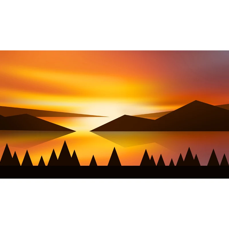 Moderne Wandtapete aus Vliesstoff mit Sonnenuntergang und Berglandschaft Gelb-Schwarz Clearhalo