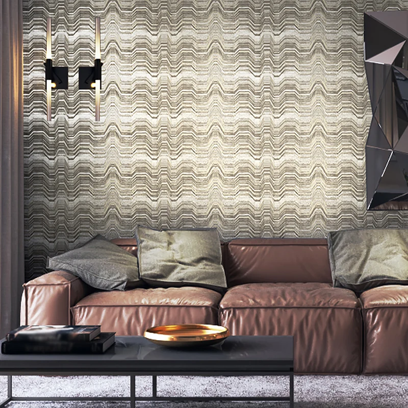 Moderne Wellenlinien-Tapete für das Wohnzimmer, 33 Fuß L x 20,5 Zoll B, Wanddekoration Braun-Beige Clearhalo