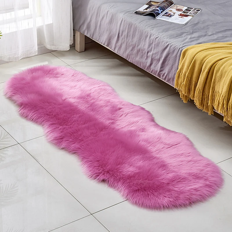 Moderner, einfarbiger Teppich, rosa und schwarz, flauschiger Teppich, maschinenwaschbarer, rutschfester Teppich für Schlaf...