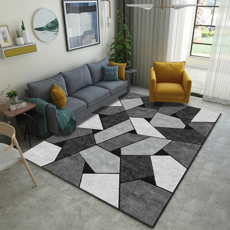 Moderner geometrischer 3D-Druck-Teppich, mehrfarbiger Polyester-Teppich, rutschfeste Rückseite, schmutzabweisender, waschb...