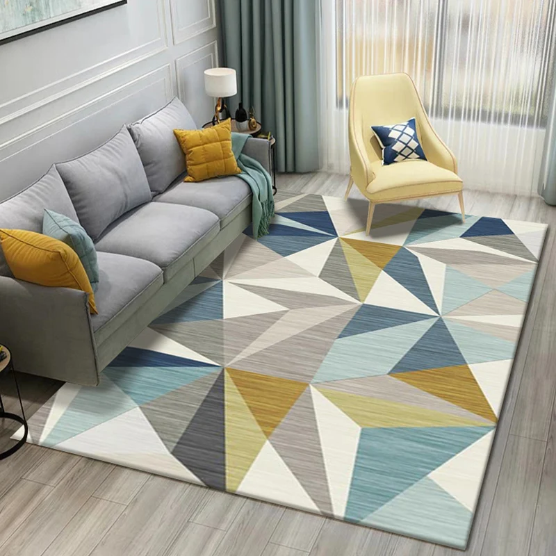 Moderner geometrischer 3D-Druck-Teppich, mehrfarbiger Polyester-Teppich, rutschfeste Rückseite, schmutzabweisender, waschb...
