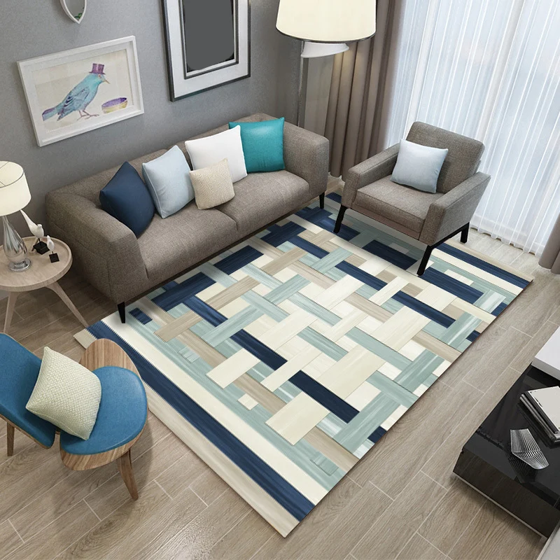 Moderner geometrischer Patchwork-Teppich, mehrfarbiger Polyester-Teppich, rutschfeste Unterseite, haustierfreundlich, masc...