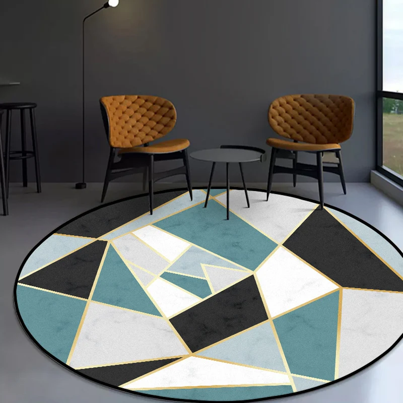 Moderner Innenteppich mit geometrischem Muster, blauer Synthetikteppich, haustierfreundlicher, rutschfester, waschbarer Te...