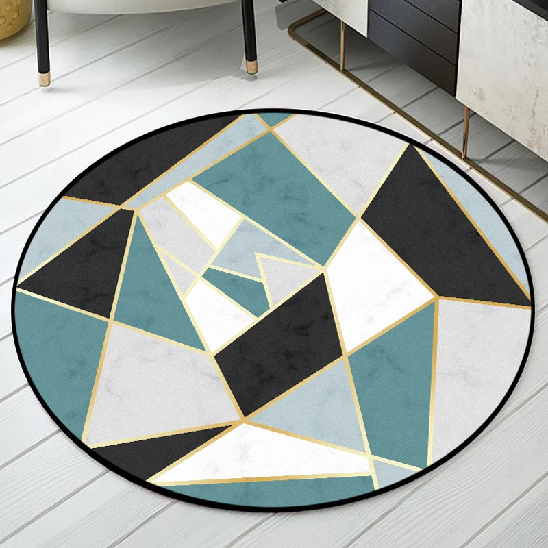 Moderner Innenteppich mit geometrischem Muster, blauer Synthetikteppich, haustierfreundlicher, rutschfester, waschbarer Te...