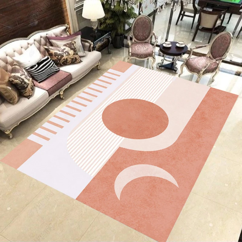 Moderner Neuheitsteppich Orange und Elfenbein, Mond-Sonnenstreifen-Druck, waschbarer Teppich aus Polyester für Schlafzimme...