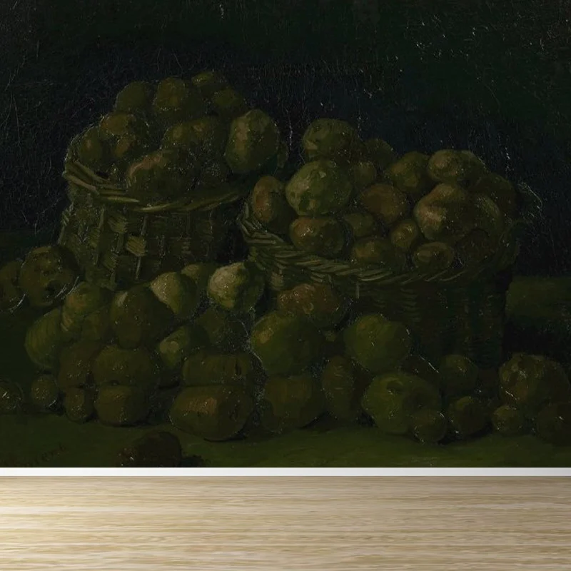 Moderner Teenager-Wandaufkleber „Plentiful Fruits and Baskets“, schwarze Wandverkleidung Clearhalo