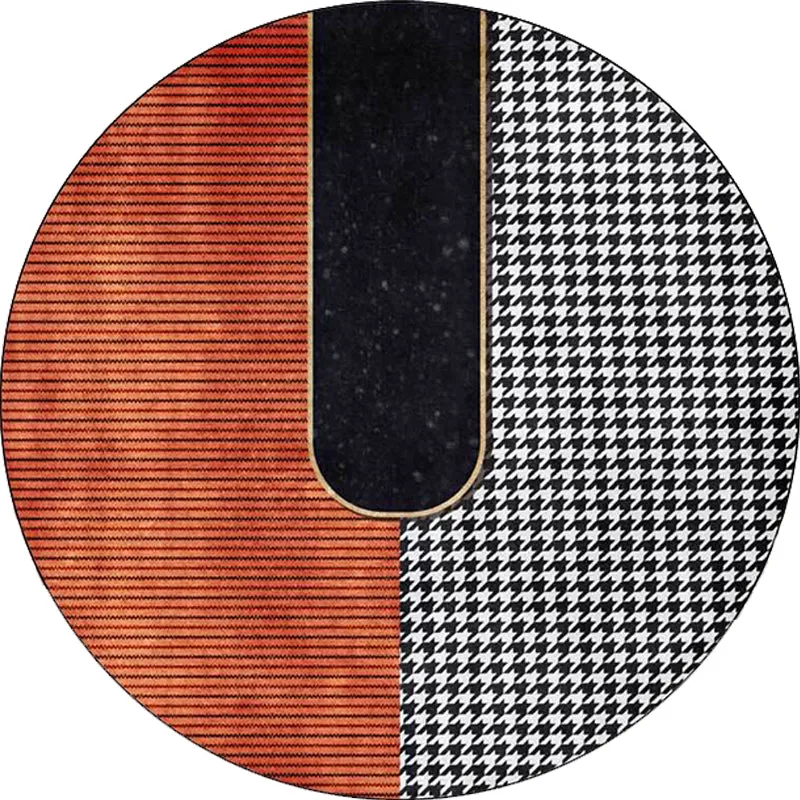Moderner Teppich aus Polyester Orange und Schwarz mit Streifen- und Hahnentrittmuster, waschbarer, rutschfester Teppich fü...