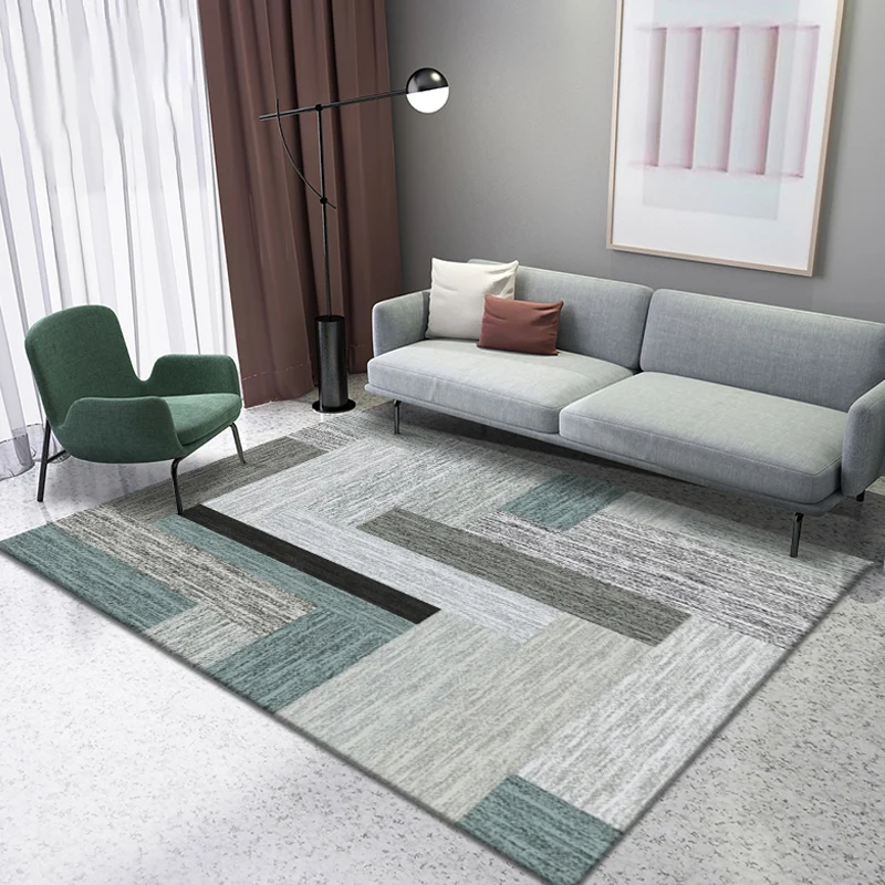 Moderner Teppich mit geometrischem Muster, mehrfarbiger Polyester-Teppich, rutschfeste Rückseite, waschbarer, haustierfreu...
