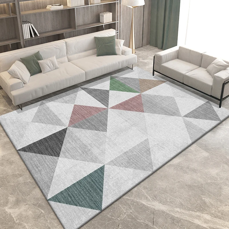 Moderner Teppich mit geometrischem Muster, mehrfarbiger Polyester-Teppich, rutschfeste Rückseite, waschbarer, haustierfreu...