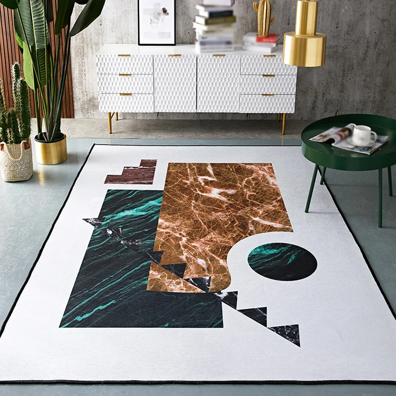 Moderner Teppich mit geometrischem Muster, mehrfarbiger Polyester-Teppich, rutschfester, haustierfreundlicher, waschbarer...