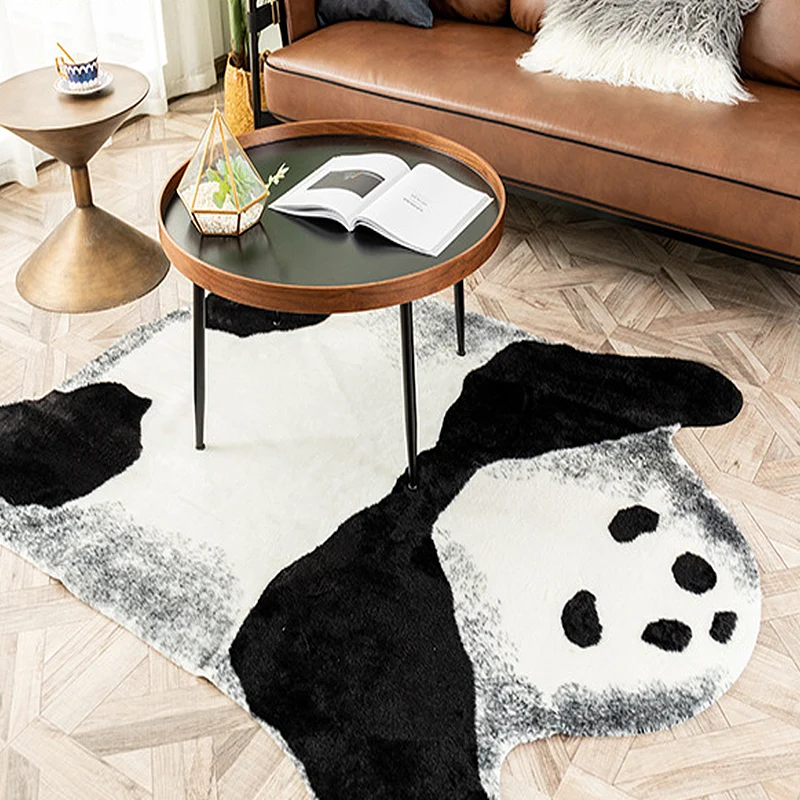 Moderner Teppich mit Panda-Muster, weißer und schwarzer Polyester-Teppich, rutschfester, haustierfreundlicher, waschbarer...
