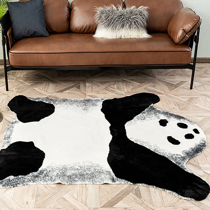 Moderner Teppich mit Panda-Muster, weißer und schwarzer Polyester-Teppich, rutschfester, haustierfreundlicher, waschbarer...