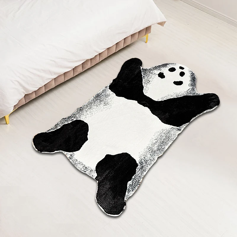 Moderner Teppich mit Panda-Muster, weißer und schwarzer Polyester-Teppich, rutschfester, haustierfreundlicher, waschbarer...