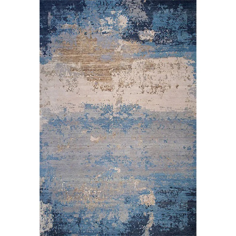 Moderner Wohnzimmerteppich Blau mit abstraktem Ölgemälde-Druck, Polyester, haustierfreundlich, waschbar Clearhalo