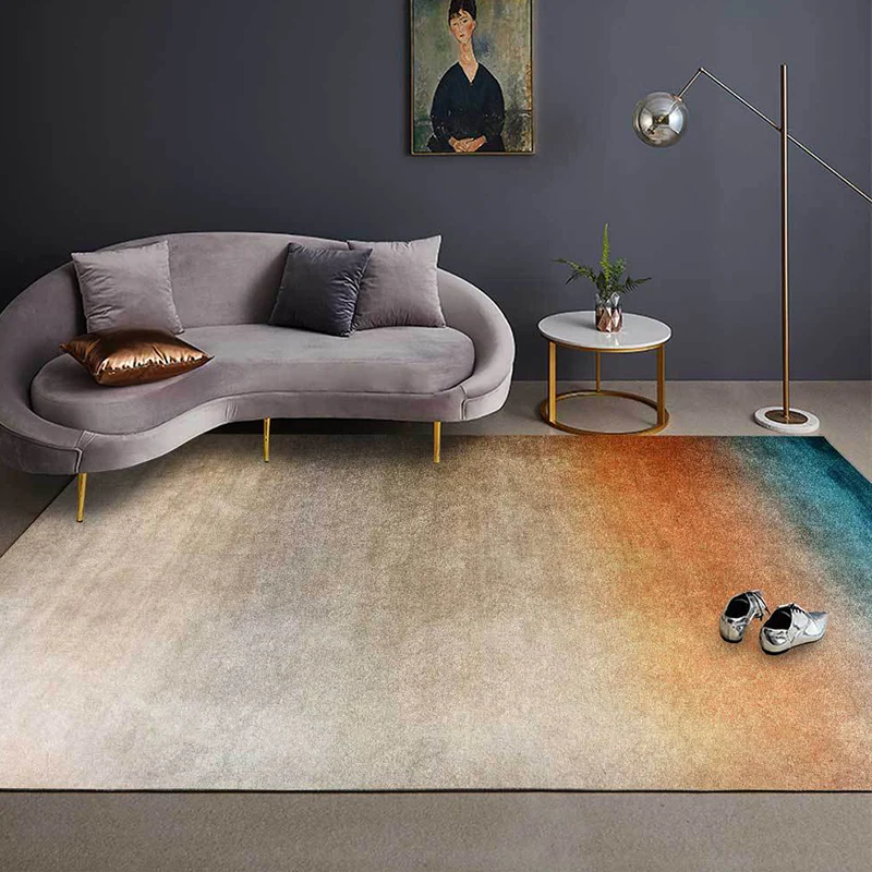 Moderner Wohnzimmerteppich Braun mit abstraktem Ombre-Muster, waschbarer Polyesterteppich Clearhalo