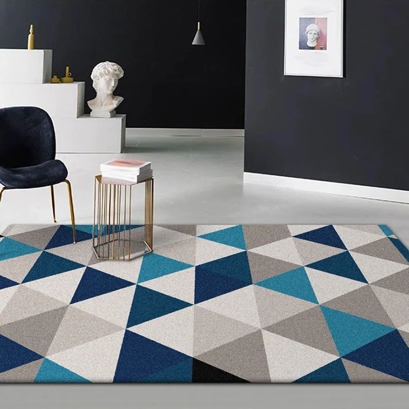 Moderner Wohnzimmerteppich, farbenfroher Teppich mit geometrischem Dreiecksmuster, schmutzabweisender Polyesterteppich Cle...