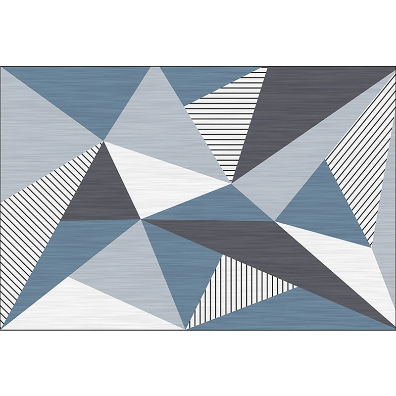 Moderner Wohnzimmerteppich grauem und blauem Farbblockmuster mit dreieckigem Streifenmuster, schmutzabweisender Polyestert...