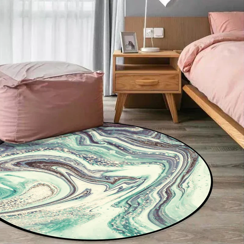 Moderner Wohnzimmerteppich Grün mit abstraktem Marmordruck, waschbarer, rutschfester Teppich aus Polyester Clearhalo