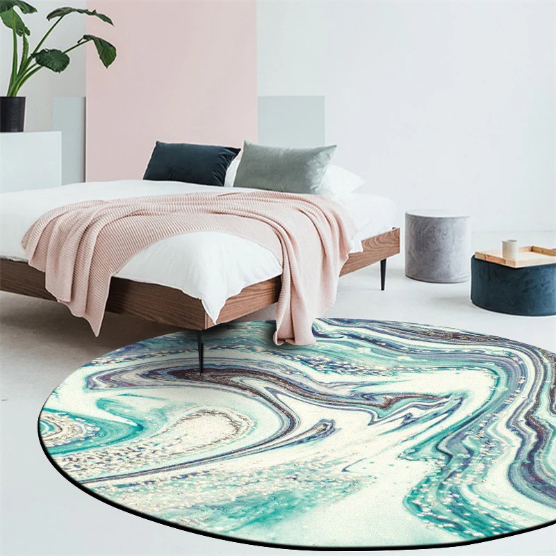 Moderner Wohnzimmerteppich Grün mit abstraktem Marmordruck, waschbarer, rutschfester Teppich aus Polyester Clearhalo