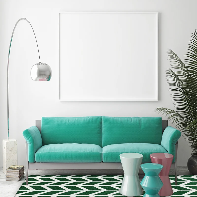 Moderner Wohnzimmerteppich Grün mit geometrischem Chevron-Print, maschinenwaschbarer Polyester-Teppich Clearhalo