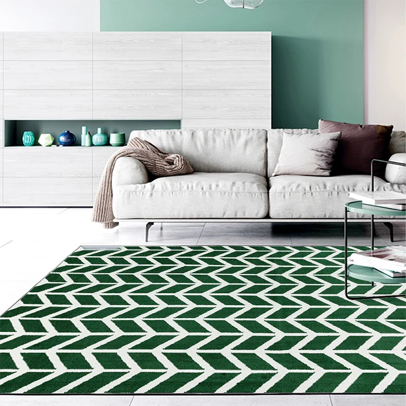 Moderner Wohnzimmerteppich Grün mit geometrischem Chevron-Print, maschinenwaschbarer Polyester-Teppich Clearhalo