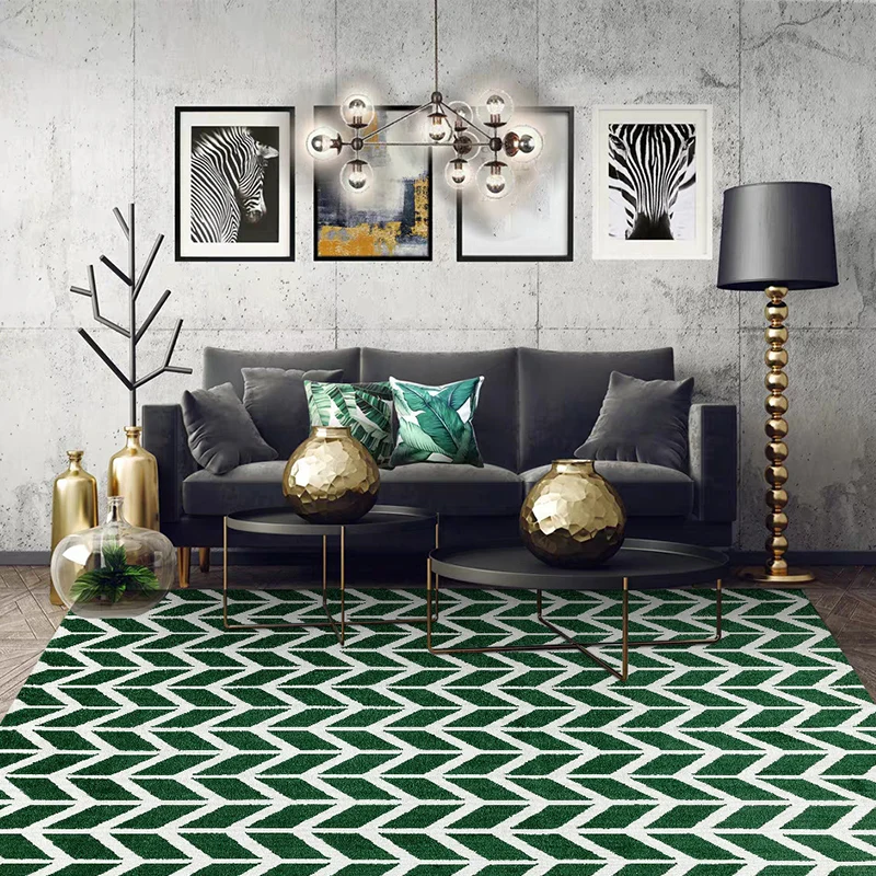 Moderner Wohnzimmerteppich Grün mit geometrischem Chevron-Print, maschinenwaschbarer Polyester-Teppich Clearhalo