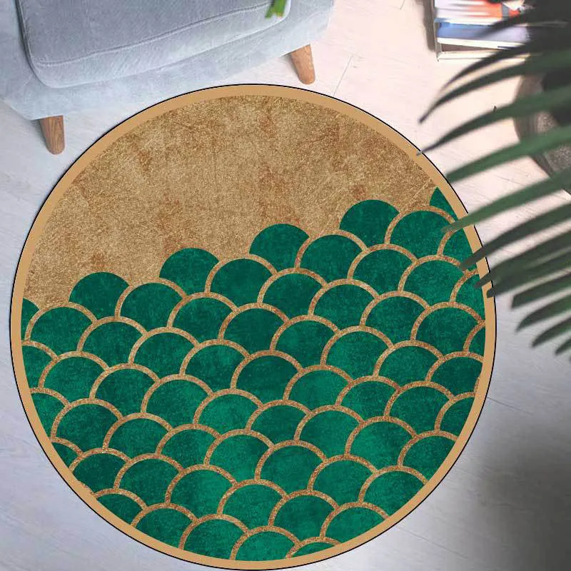 Moderner Wohnzimmerteppich Grün mit geometrischem Fischschuppen-Aufdruck, rutschfester Polyester-Teppich Clearhalo