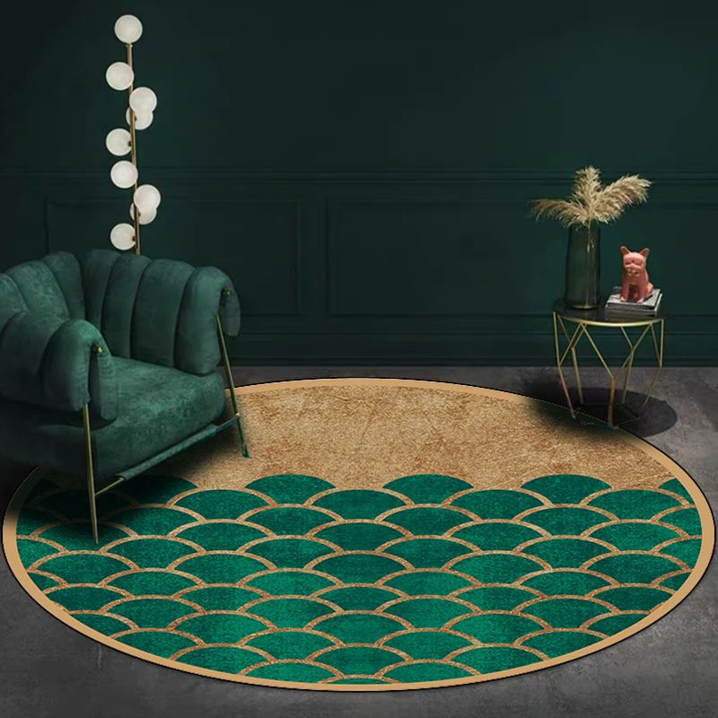 Moderner Wohnzimmerteppich Grün mit geometrischem Fischschuppen-Aufdruck, rutschfester Polyester-Teppich Clearhalo