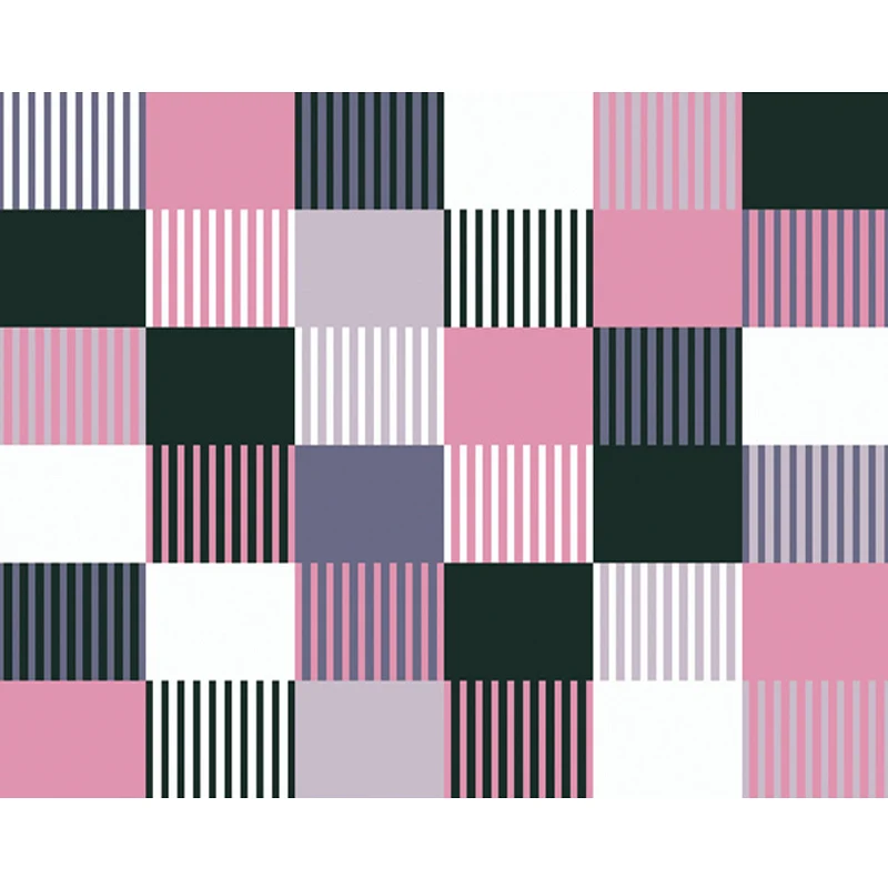 Moderner Wohnzimmerteppich Grün und Rosa mit kariertem Streifenmuster, maschinenwaschbarer Teppich aus Polyester Clearhalo