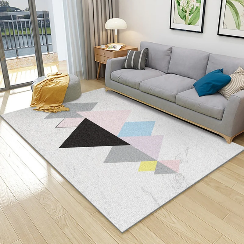 Moderner Wohnzimmerteppich, mehrfarbig, geometrischer Teppich, Baumwollmischung, haustierfreundlich, pflegeleichter Teppic...