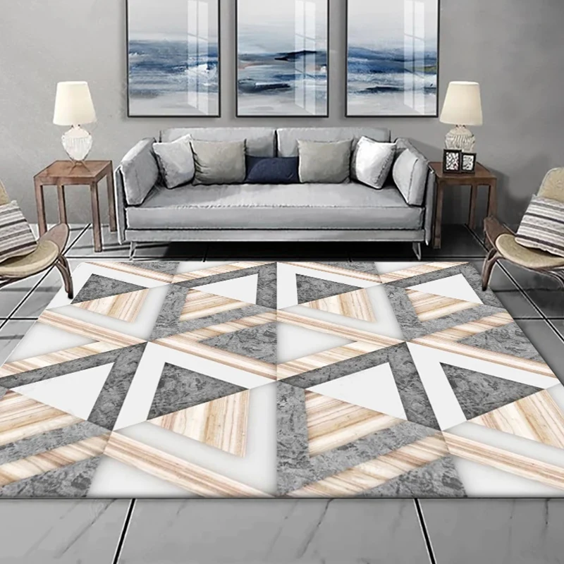 Moderner Wohnzimmerteppich, mehrfarbiger Teppich mit geometrischem Marmordruck, Polyester-Teppich mit rutschfester Rücksei...