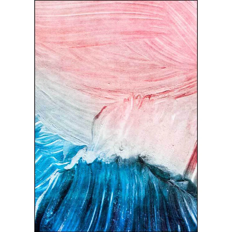 Moderner Wohnzimmerteppich Rosa und Blau mit abstraktem Farbblockdruck, waschbarer, rutschfester Teppich aus Polyester Cle...