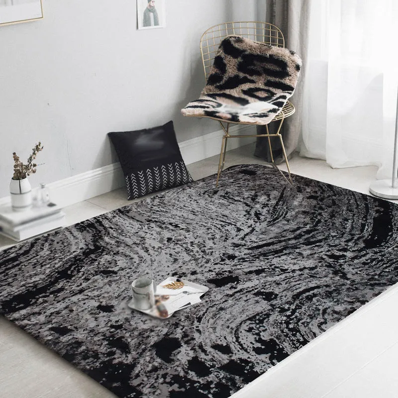 Moderner Wohnzimmerteppich Schwarz mit abstraktem Gemäldedruck, Polyester, haustierfreundlicher Teppich Clearhalo