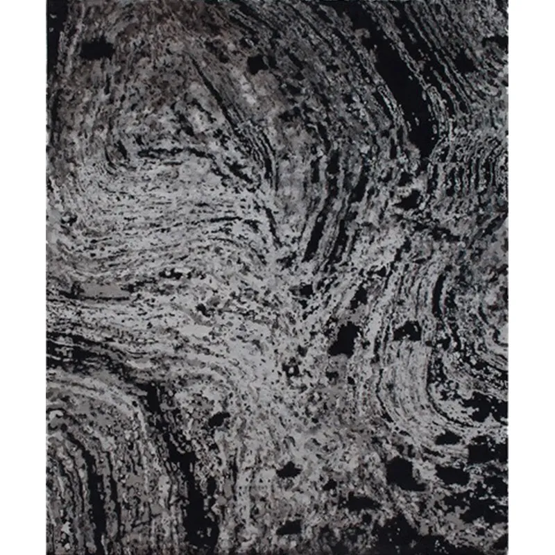 Moderner Wohnzimmerteppich Schwarz mit abstraktem Gemäldedruck, Polyester, haustierfreundlicher Teppich Clearhalo