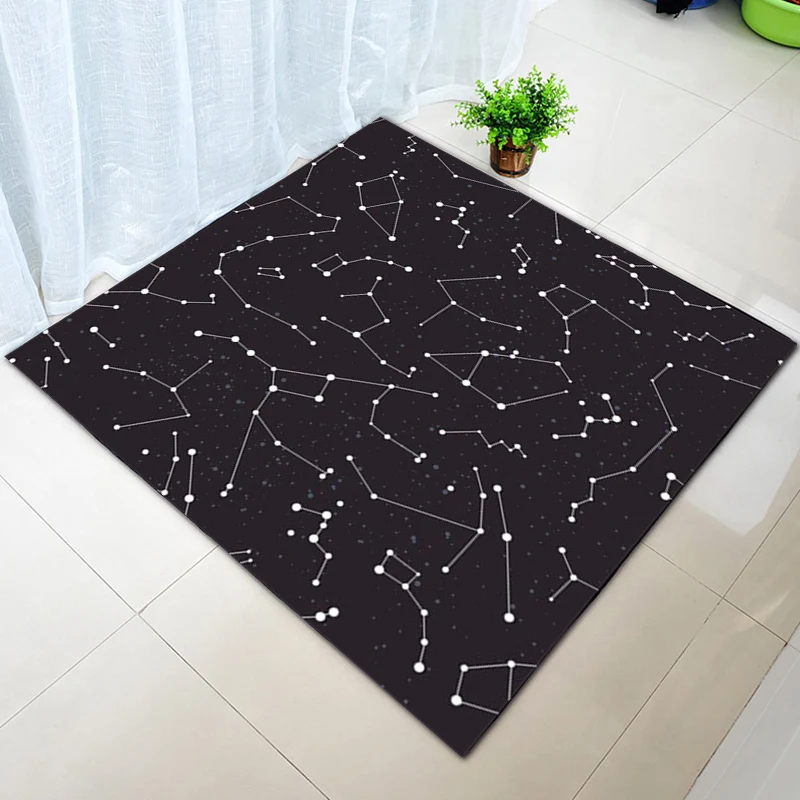 Moderner Wohnzimmerteppich Schwarz, Teppich mit Weltraumkonstellationsdruck, Polyester, waschbarer Teppich Clearhalo