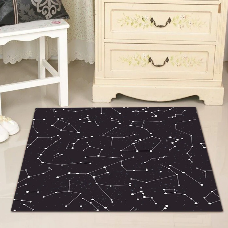 Moderner Wohnzimmerteppich Schwarz, Teppich mit Weltraumkonstellationsdruck, Polyester, waschbarer Teppich Clearhalo