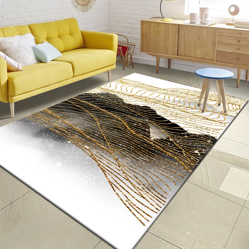 Moderner Wohnzimmerteppich Schwarz und Weiß mit abstraktem Bergmotiv, maschinenwaschbarer Teppich aus Polyester Clearhalo