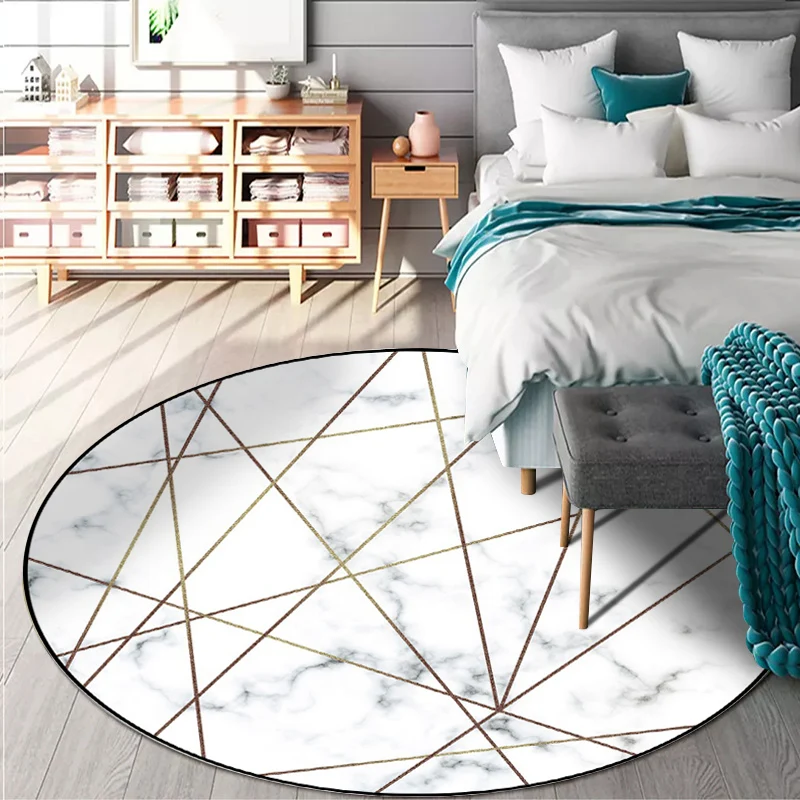 Moderner Wohnzimmerteppich weißem, geometrischem Marmor-Linien-Druck, maschinenwaschbarer Polyester-Teppich Clearhalo