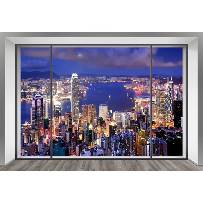 Modernes Wandbild mit Stadtlandschaft für die Dekoration von Besprechungsräumen, maßgeschneiderte Wandkunst Blau und Lila...