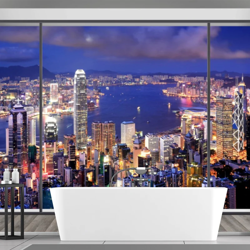 Modernes Wandbild mit Stadtlandschaft für die Dekoration von Besprechungsräumen, maßgeschneiderte Wandkunst Blau und Lila...