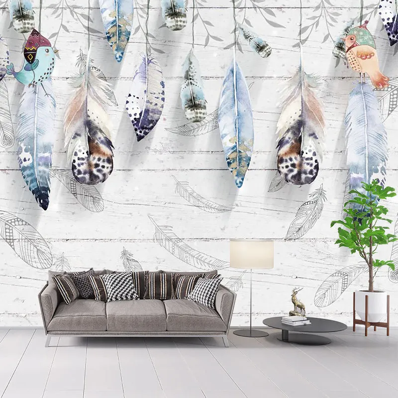Modernistische Federn-Wandaufkleber, graue Scheunenholz-Wandverkleidung für Wohnzimmer, wasserfest Clearhalo