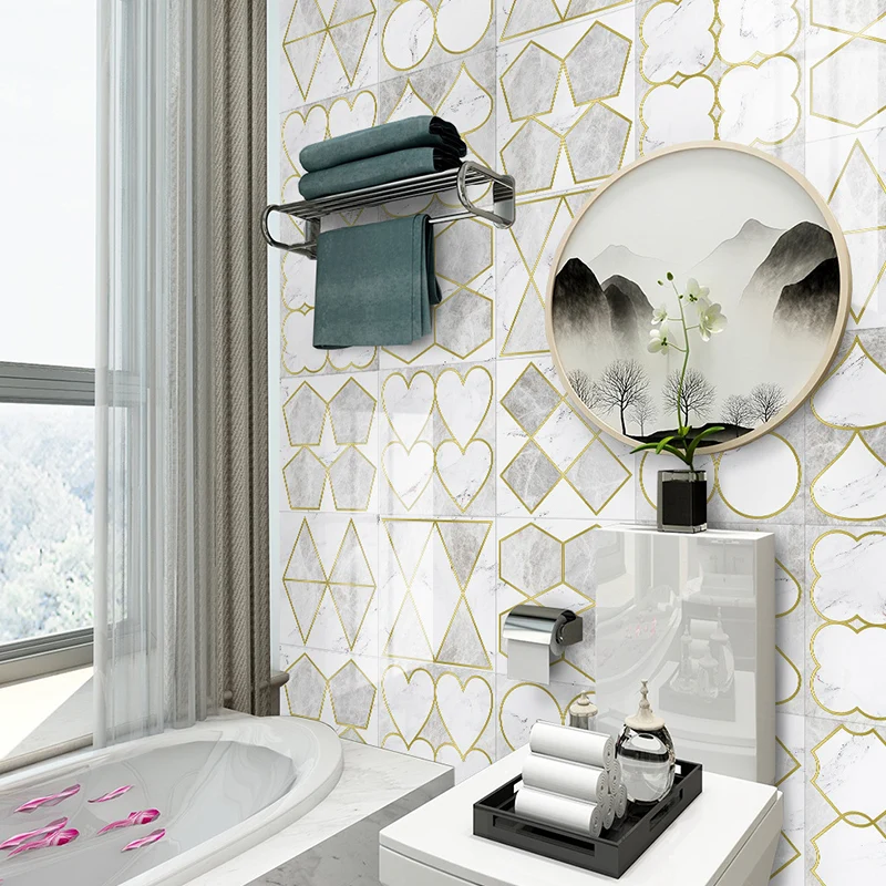 Modernistische Geometrie-Tapetenpaneele für Badezimmer, 2,4 m L x 20,3 cm B, selbstklebende Wandverkleidung Grau Clearhalo