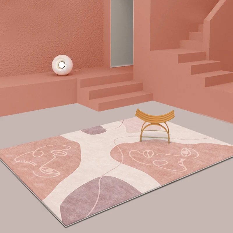 Modernistischer abstrakter Teppich, rosa Polyester-Teppich, rutschfeste Rückseite, waschbarer, haustierfreundlicher Teppic...