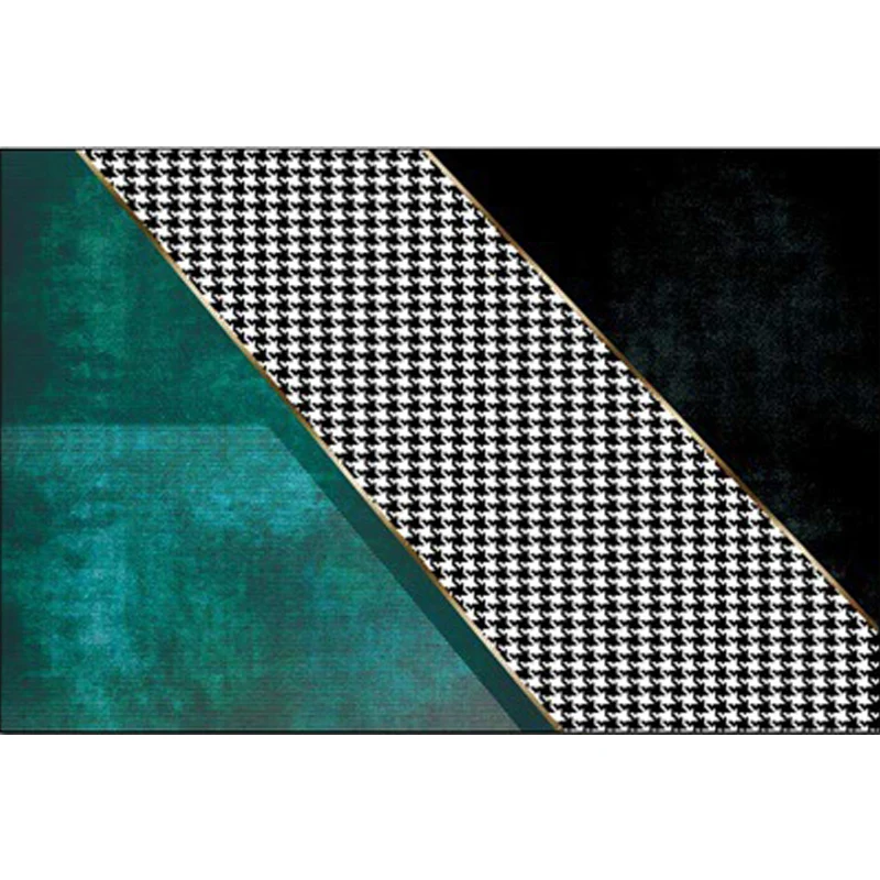 Modernistischer Colorblock-Teppich mit Hahnentrittmuster, schwarzer und grüner Polyester-Teppich, rutschfest, haustierfreu...