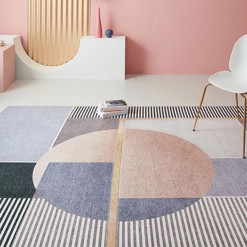 Modernistischer Teppich mit geometrischem Muster, rosa Polyester-Teppich, rutschfest, haustierfreundlich, waschbar, Teppic...