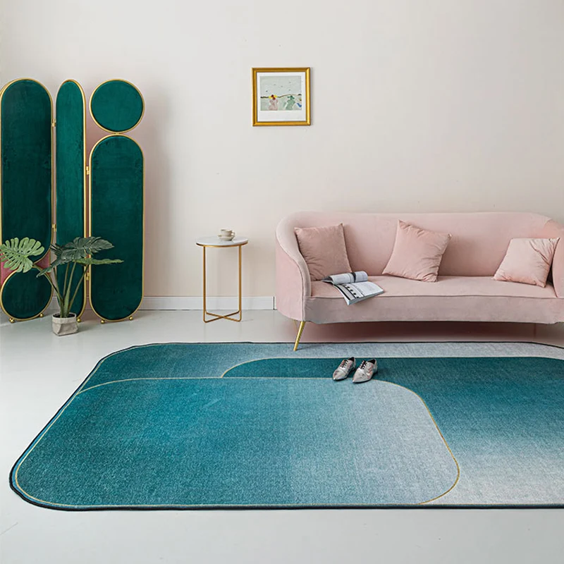 Modernistischer Teppich mit Ombre-Muster, blauer Polyester-Teppich, rutschfest, haustierfreundlich, waschbar, Teppich für...